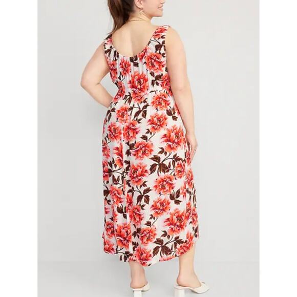 Old Navy Waist-Defined Sleeveless Printed Crepe Midi Dress Size XXL Tall Floral - Picture 2 of 11
